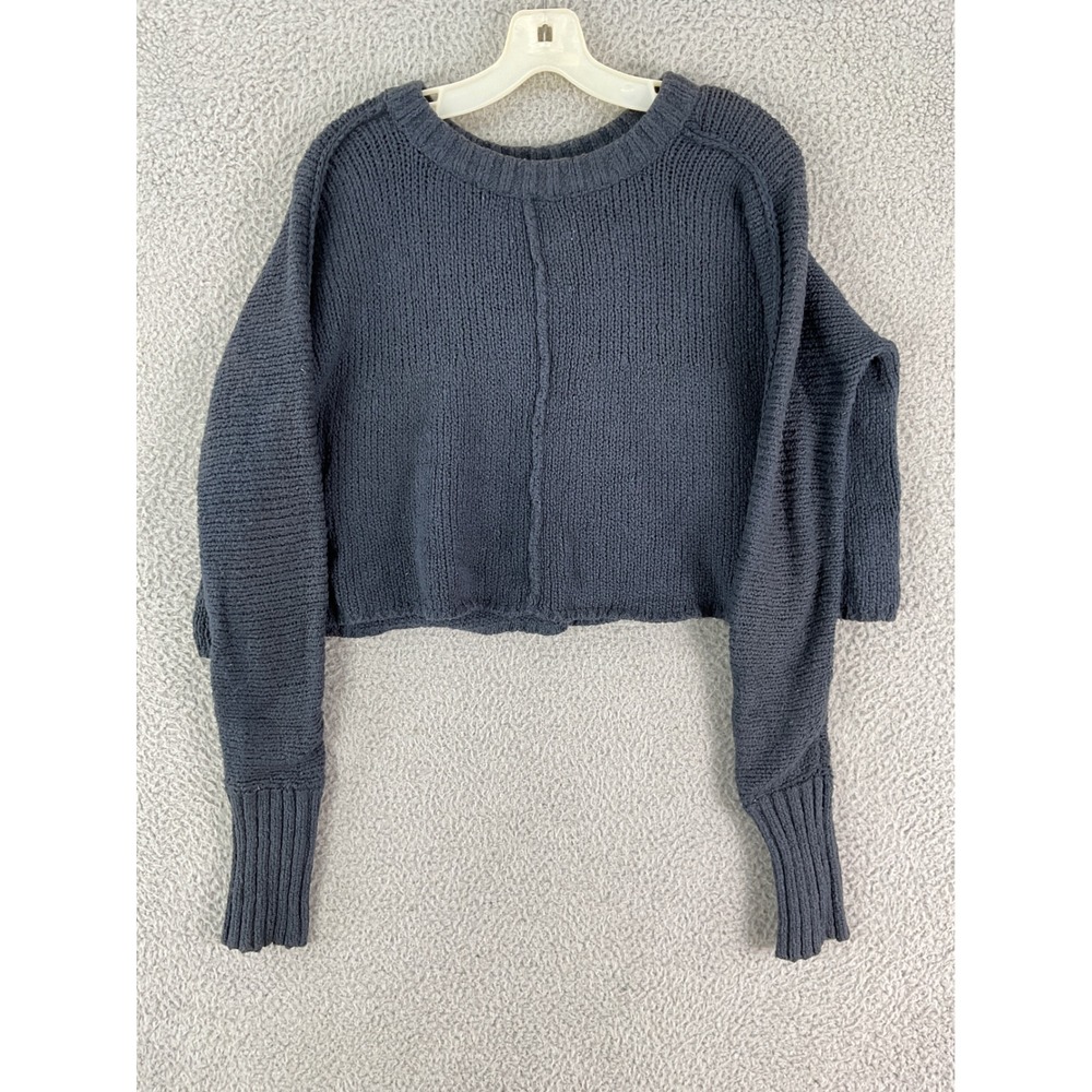 Silence + Noise Sweater Womens L Gray Cropped Knit Boxy Exposed Seam Pullover